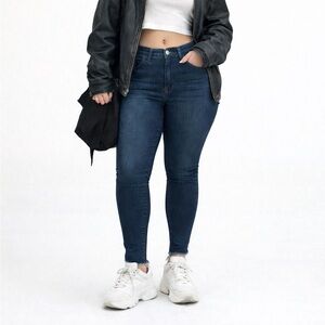 Good American Jeans Dark blue Wash skinny jeans fray hem plus Size 16